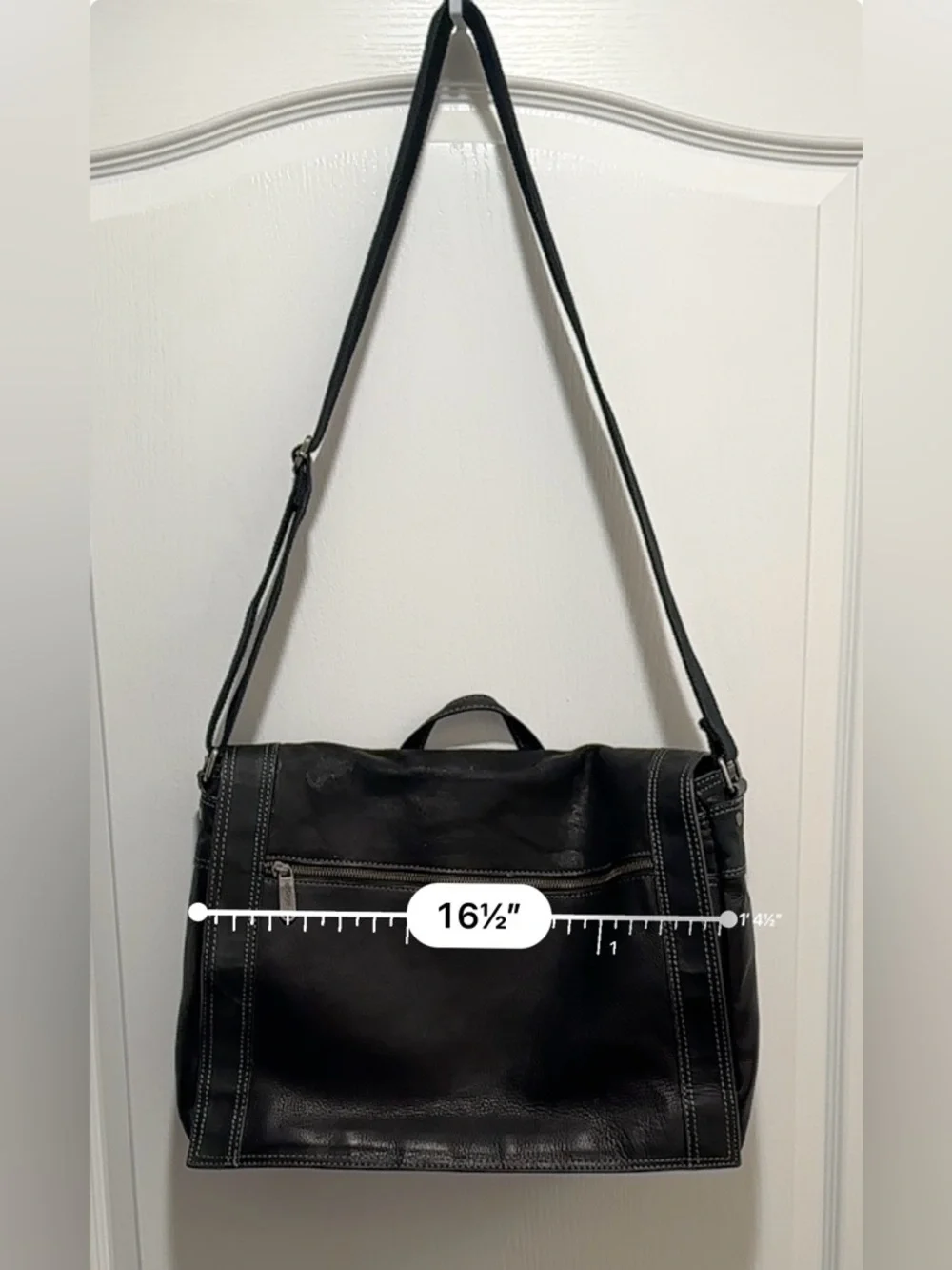 EBAGS Black Leather Laptop Messenger Bag with Adjustable Strap